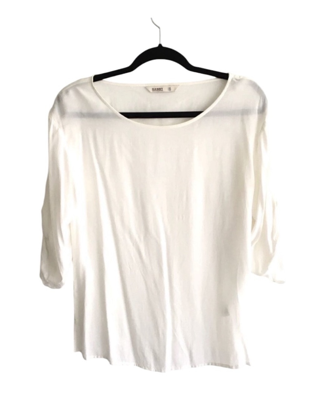 Old NAVY Scoop Neck Popover Blouse Roll Sleeves Cream XS
